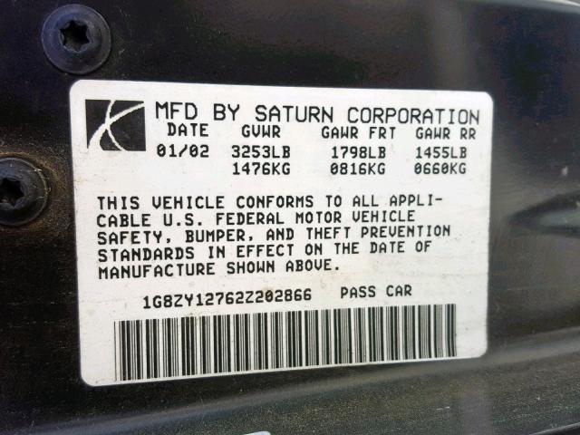 1G8ZY12762Z202866 - 2002 SATURN SC2 SILVER photo 10