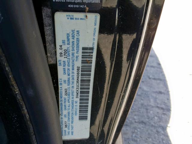 3VWCK31C35M406082 - 2005 VOLKSWAGEN NEW BEETLE შავი ფოტო 10