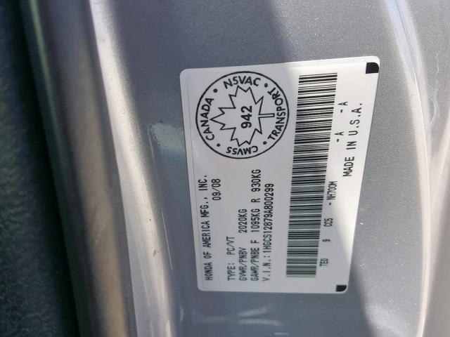 1HGCS12879A800299 - 2009 HONDA ACCORD EXL SILVER photo 10