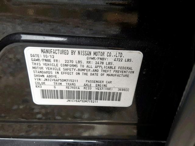 JN1CV6AP5DM715211 - 2013 INFINITI G37 BASE BLACK photo 10