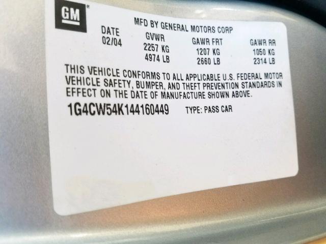 1G4CW54K144160449 - 2004 BUICK PARK AVENU SILVER photo 10