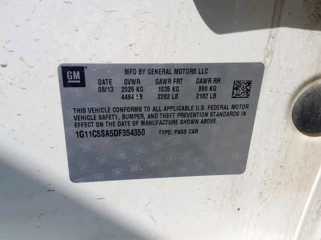 1G11C5SA5DF354350 - 2013 CHEVROLET MALIBU 1LT 白色 照片 10