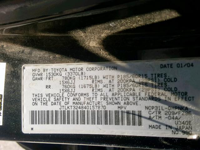 JTLKT324840157870 - 2004 TOYOTA SCION XB 黑色 照片 10