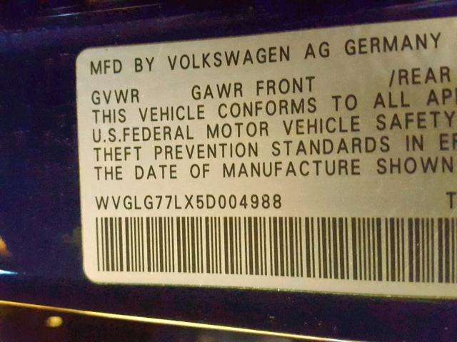 WVGLG77LX5D004988 - 2005 VOLKSWAGEN TOUAREG 3. BLUE photo 10