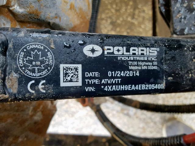 4XAUH9EA4EB205405 - 2014 POLARIS RANGER 900 ORANGE photo 10