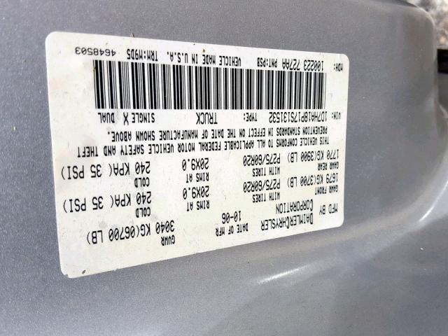 1D7HA18P17S131532 - 2007 DODGE RAM 1500 S SILVER photo 10