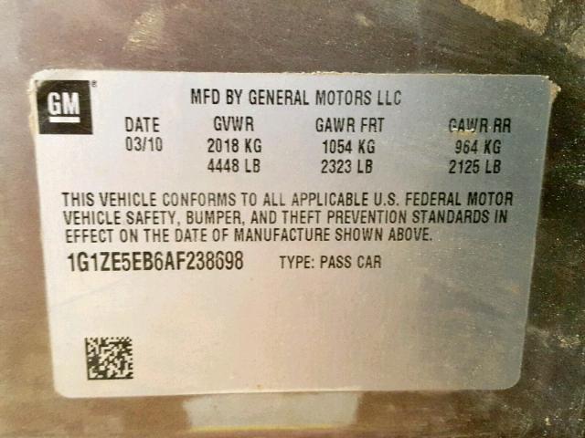 1G1ZE5EB6AF238698 - 2010 CHEVROLET MALIBU LTZ 灰色 照片 10