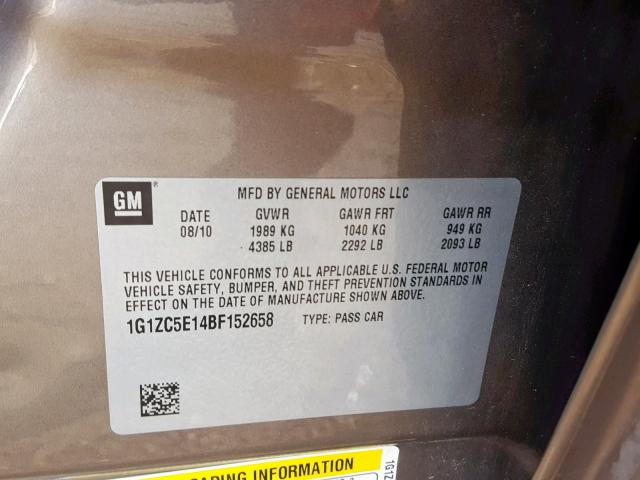 1G1ZC5E14BF152658 - 2011 CHEVROLET MALIBU 1LT 棕色 照片 10