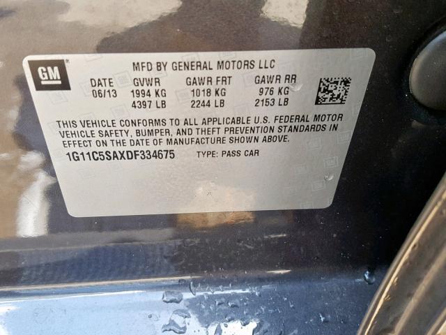 1G11C5SAXDF334675 - 2013 CHEVROLET MALIBU 1LT 灰色 照片 10