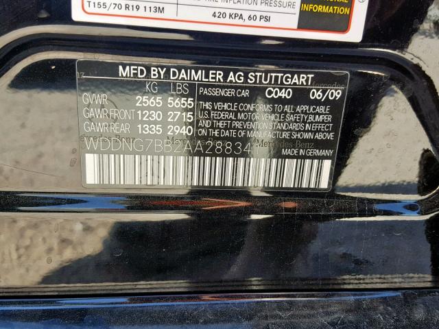 WDDNG7BB2AA288341 - 2010 MERCEDES-BENZ S 550 BLACK photo 10