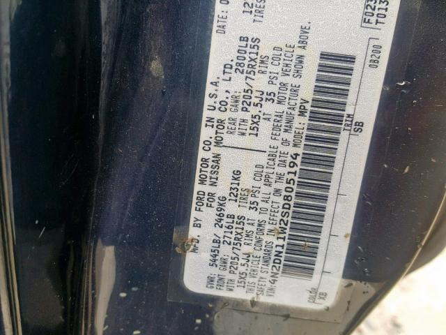 4N2DN11W2SD805194 - 1995 NISSAN QUEST XE BLUE photo 10