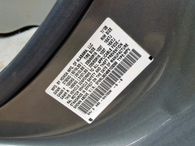 5FNRL38248B103098 - 2008 HONDA ODYSSEY LX GRAY photo 10