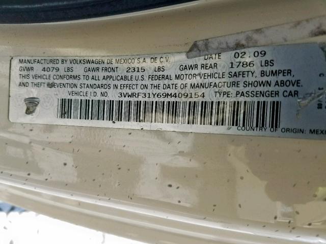 3VWRF31Y69M409154 - 2009 VOLKSWAGEN NEW BEETLE თეთრი ფოტო 10