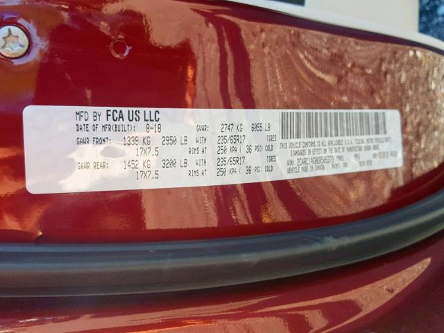 2C4RC1AG8KR505373 - 2019 CHRYSLER PACIFICA L MAROON photo 10