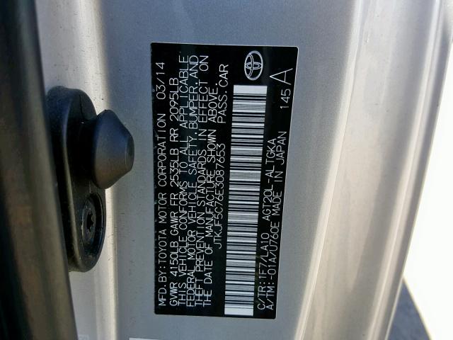 JTKJF5C76E3087653 - 2014 TOYOTA SCION TC 银色 照片 10