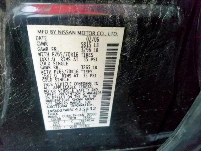 1N6AD07W06C435432 - 2006 NISSAN FRONTIER C BLACK photo 10