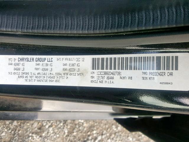 1C3CCBBB2DN627391 - 2013 CHRYSLER 200 TOURIN BLACK photo 10