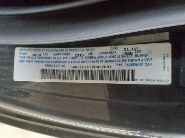 3VWFE21C72M437801 - 2002 VOLKSWAGEN NEW BEETLE შავი ფოტო 10