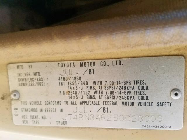 JT4RN34R2B0023009 - 1981 TOYOTA PICKUP 1/2 CREAM photo 10