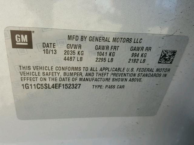 1G11C5SL4EF152327 - 2014 CHEVROLET MALIBU 1LT SILVER photo 10