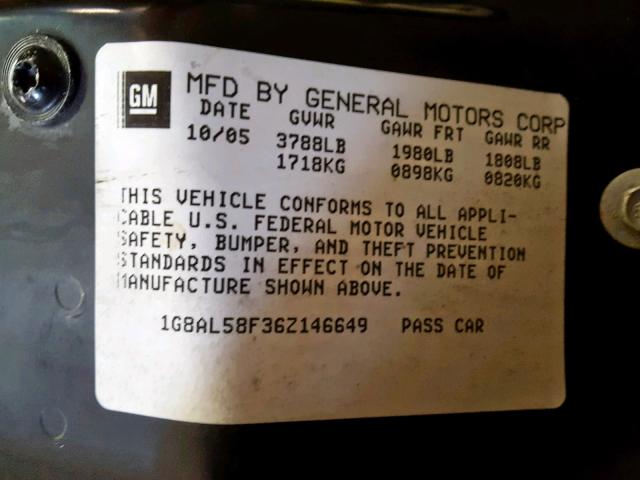 1G8AL58F36Z146649 - 2006 SATURN ION LEVEL GREEN photo 10