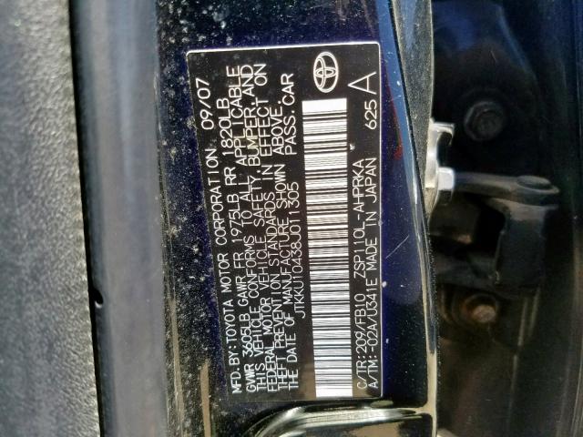 JTKKU10438J011305 - 2008 TOYOTA SCION XD BLACK photo 10