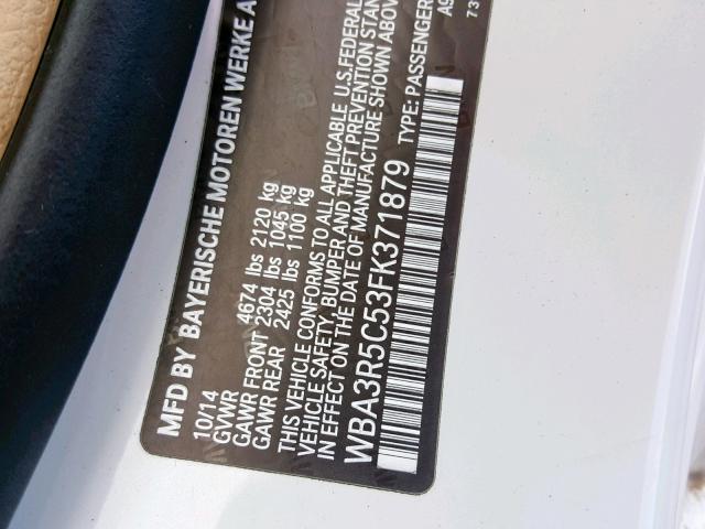 WBA3R5C53FK371879 - 2015 BMW 435 XI WHITE photo 10