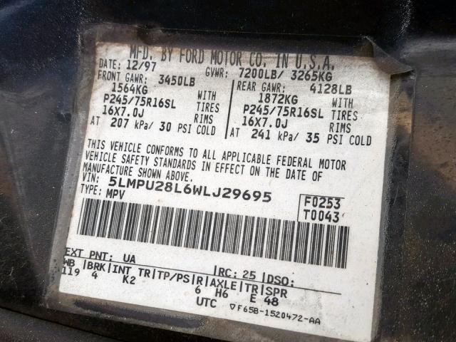 5LMPU28L6WLJ29695 - 1998 LINCOLN NAVIGATOR 黑色 照片 10