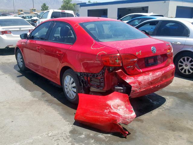 3VW2K7AJ9BM391066 - 2011 VOLKSWAGEN JETTA BASE RED photo 3