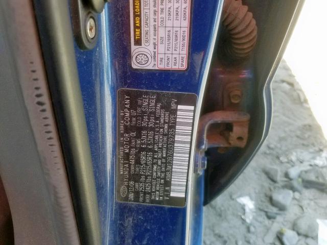 KM8JM12B76U379735 - 2006 HYUNDAI TUCSON GL BLUE photo 10