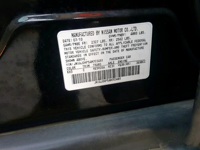 JN1AJ0HP5AM703481 - 2010 INFINITI EX35 BASE BLACK photo 10