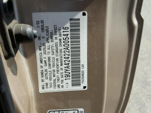 19UYA42422A005416 - 2002 ACURA 3.2CL BEIGE photo 10