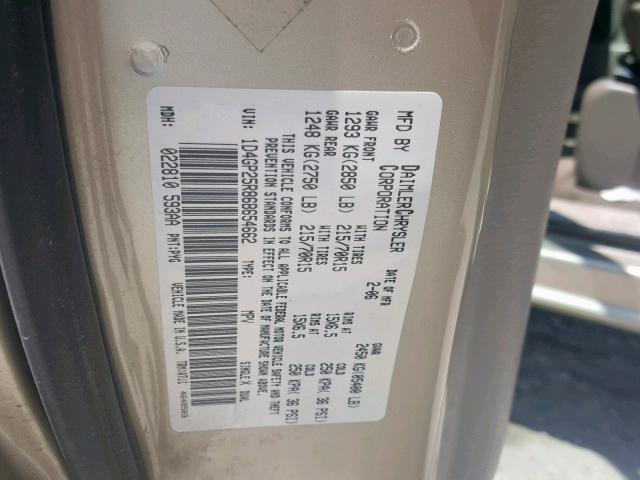 1D4GP25R86B654662 - 2006 DODGE CARAVAN SE GOLD photo 10