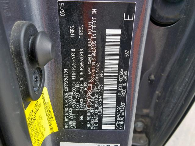 JTJBM7FX4F5117373 - 2015 LEXUS GX GRAY photo 10