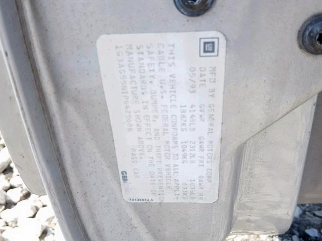 1G3AG55N1P6425686 - 1993 OLDSMOBILE CUTLASS CI Mavi foto 10