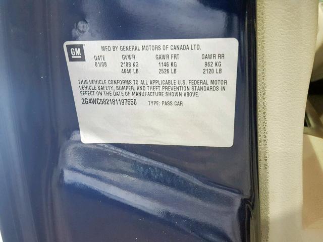 2G4WC582181197650 - 2008 BUICK LACROSSE C BLUE photo 10