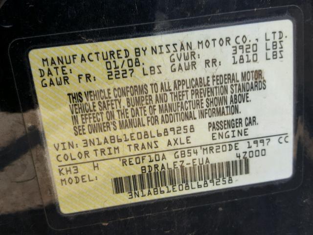 3N1AB61E08L689258 - 2008 NISSAN SENTRA 2.0 BLACK photo 10