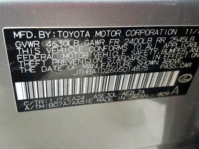 JTHBA1D26G5014875 - 2016 LEXUS IS 200T GRAY photo 10