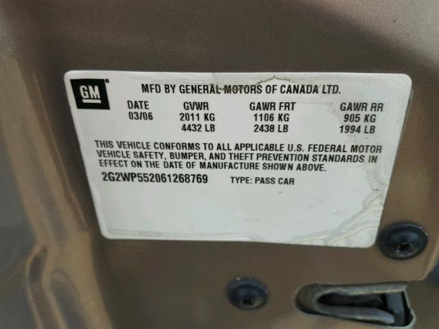 2G2WP552061268769 - 2006 PONTIAC GRAND PRIX BEIGE photo 10
