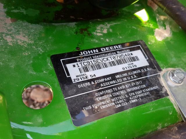 1TC915EVCKT070540 - 2019 JOHN DEERE RIDING LAW GREEN photo 10