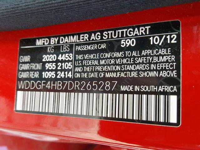 WDDGF4HB7DR265287 - 2013 MERCEDES-BENZ C 250 RED photo 10