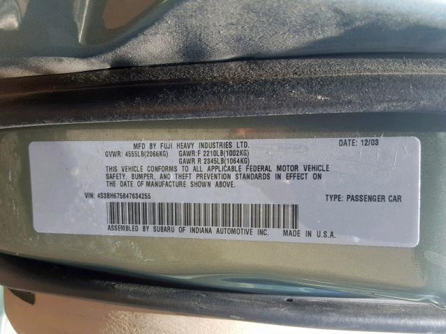 4S3BH675847634255 - 2004 SUBARU LEGACY OUT GREEN photo 10