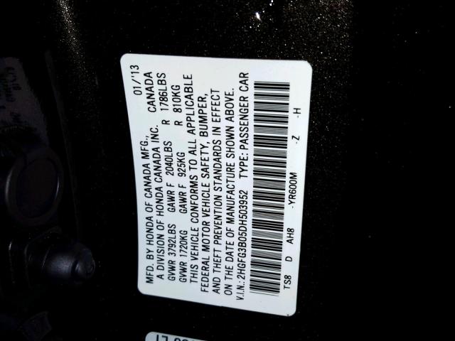 2HGFG3B05DH503952 - 2013 HONDA CIVIC EXL Qəhvəyi foto 10