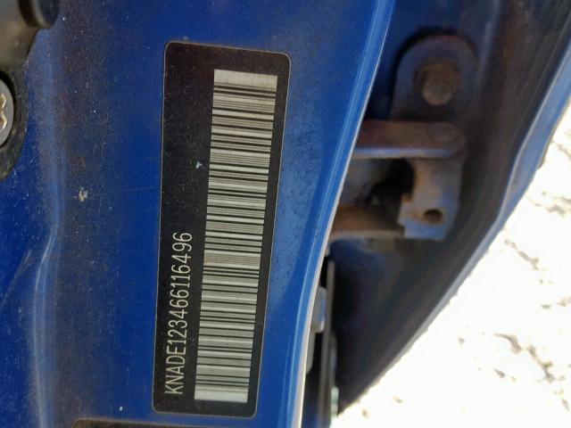 KNADE123466116496 - 2006 KIA RIO BLUE photo 10