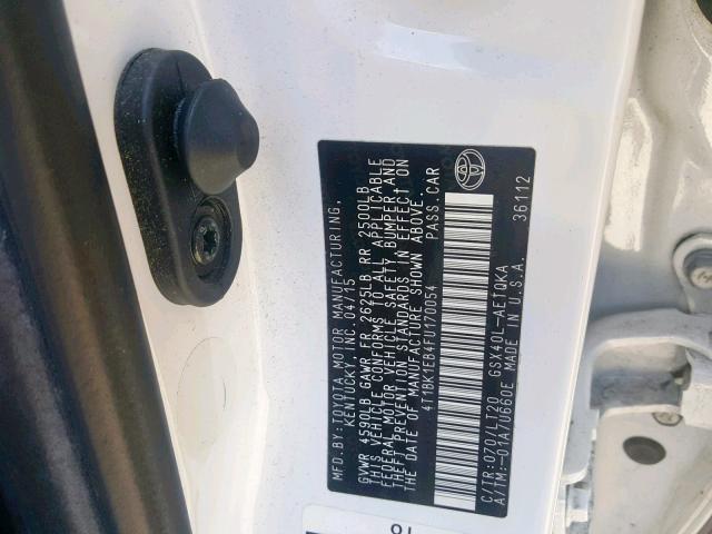 4T1BK1EB4FU170054 - 2015 TOYOTA AVALON XLE WHITE photo 10