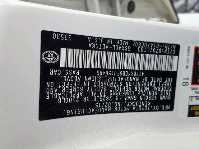 4T1BK1EB6FU158486 - 2015 TOYOTA AVALON XLE WHITE photo 10