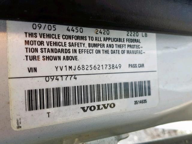 YV1MJ682562173849 - 2006 VOLVO V50 T5 SILVER photo 10