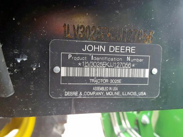 1P0300EXJJX062764 - 2018 JOHN DEERE 3025E GREEN photo 10