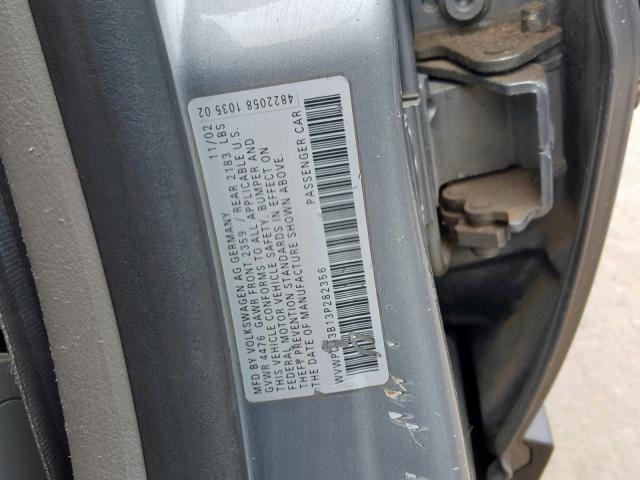 WVWPD63B13P282356 - 2003 VOLKSWAGEN PASSAT GLS GRAY photo 10