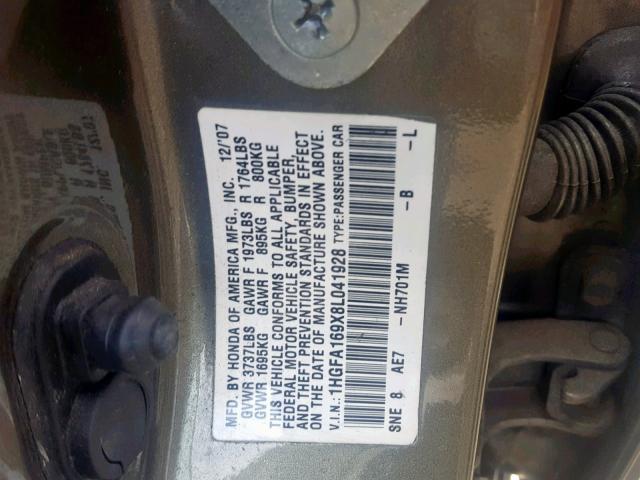 1HGFA169X8L041928 - 2008 HONDA CIVIC EXL TAN photo 10